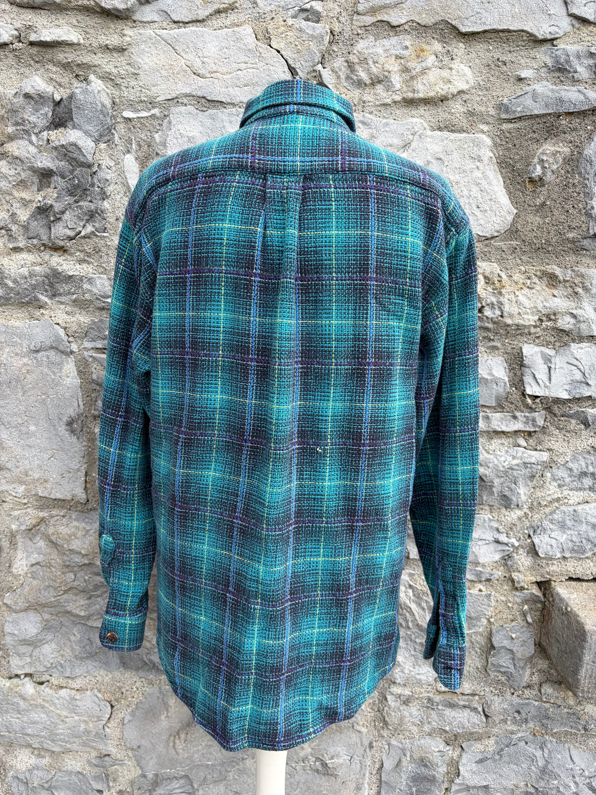 90s teal&navy brushed cotton shirt Small