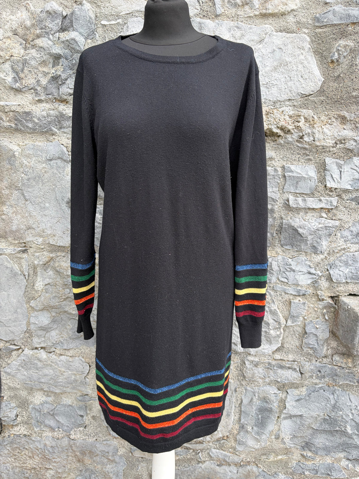 Black knitted dress with rainbow stripes uk 14-16