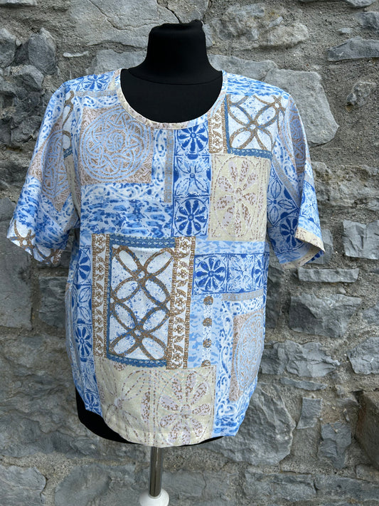 90s Blue&brown patchwork top uk 10-12