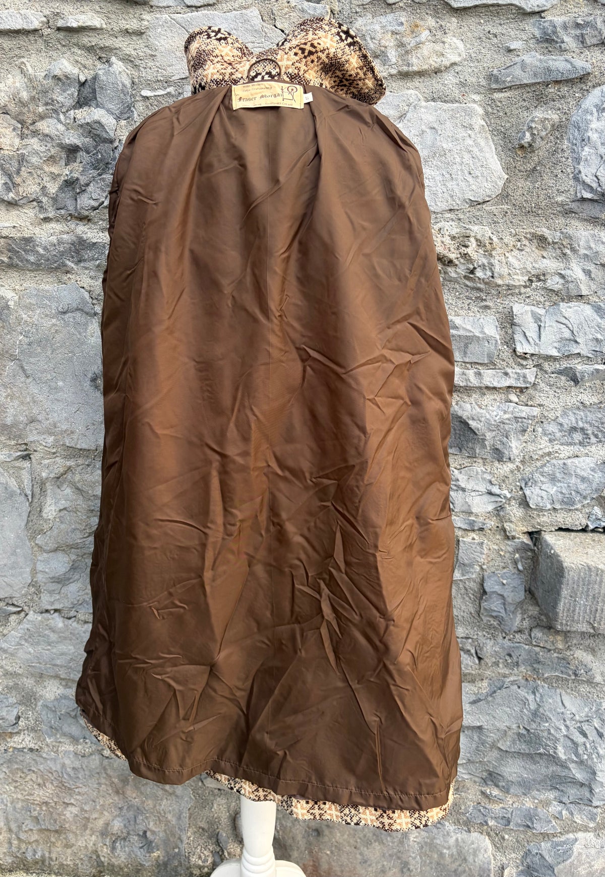 80s brown check wool cape uk 8-10