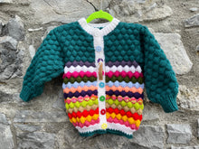 Load image into Gallery viewer, Colourful green bubble knit cardigan   2-3y (92-98cm)
