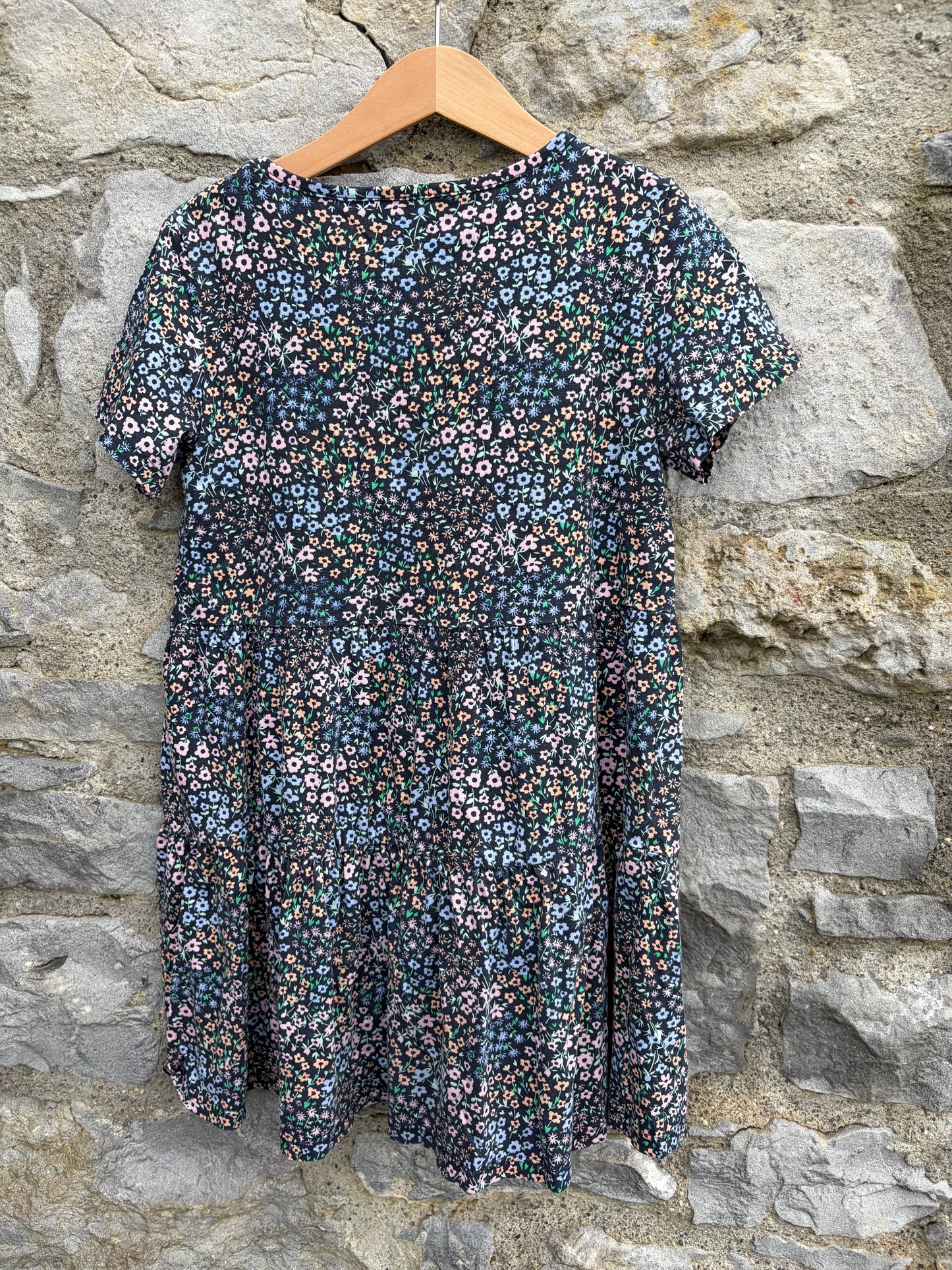 Pink&blue flowers dress  7-8y (122-128cm)