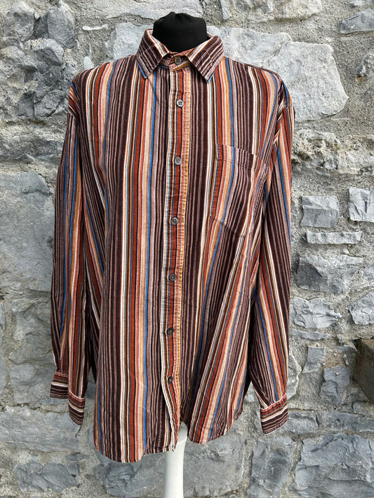 90s brown stripy cord shirt Large