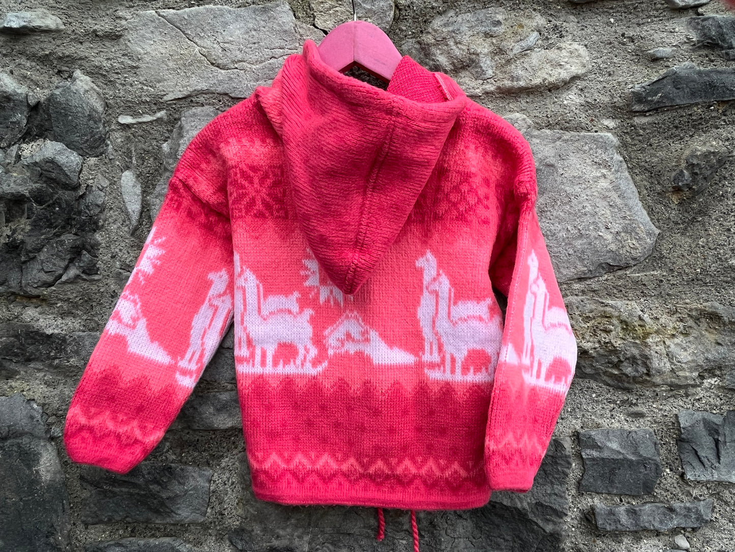 Pink llama hooded cardigan 4-5y (104-110cm)