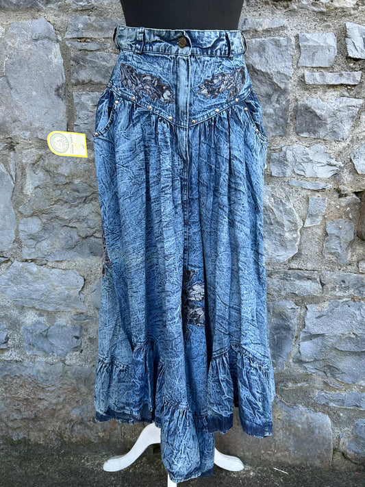 80s acid wash denim midi skirt uk 8-10