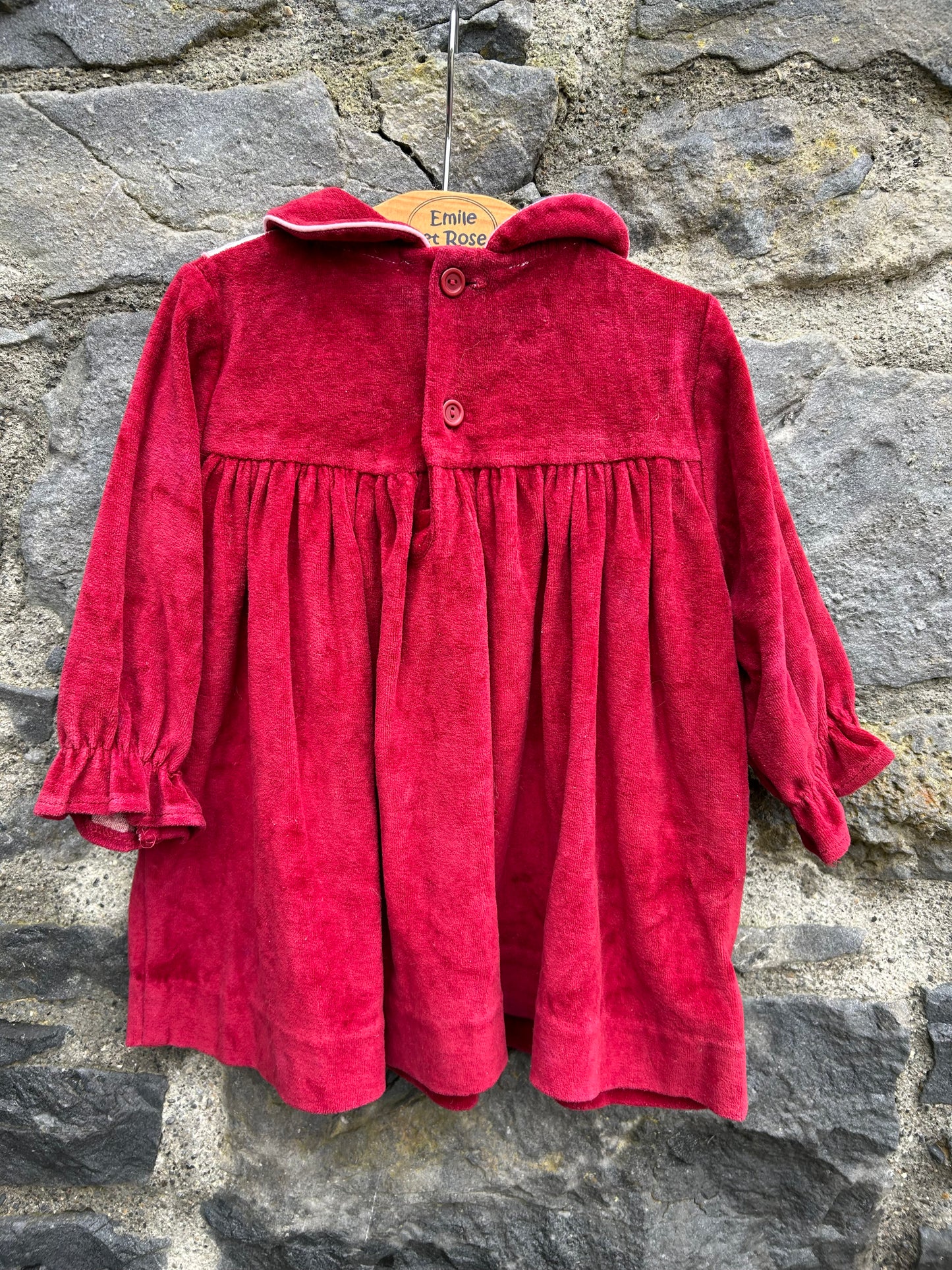 80s red velour dress   9-12m (74-80cm)