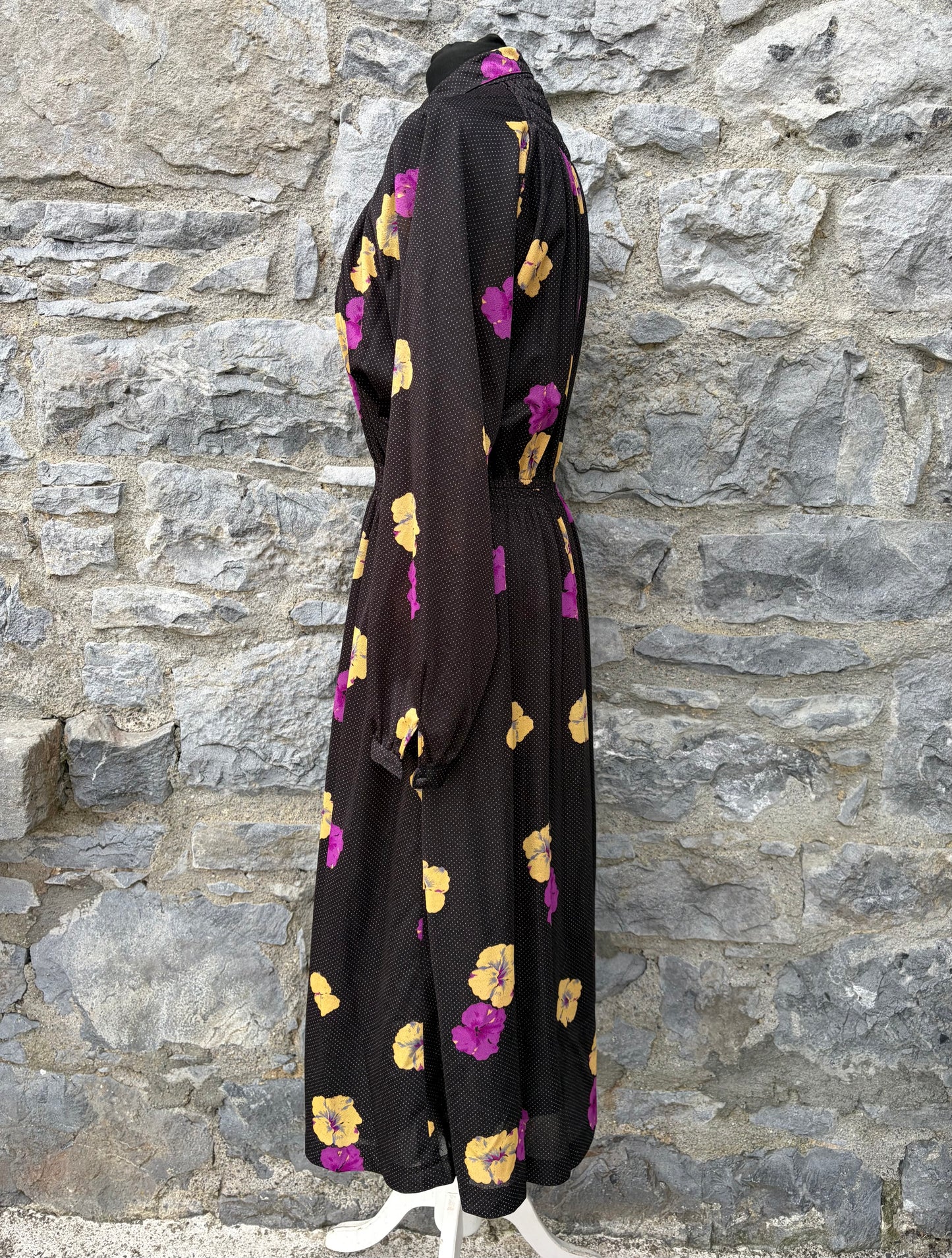 80s floral black high neck dress uk 8-10