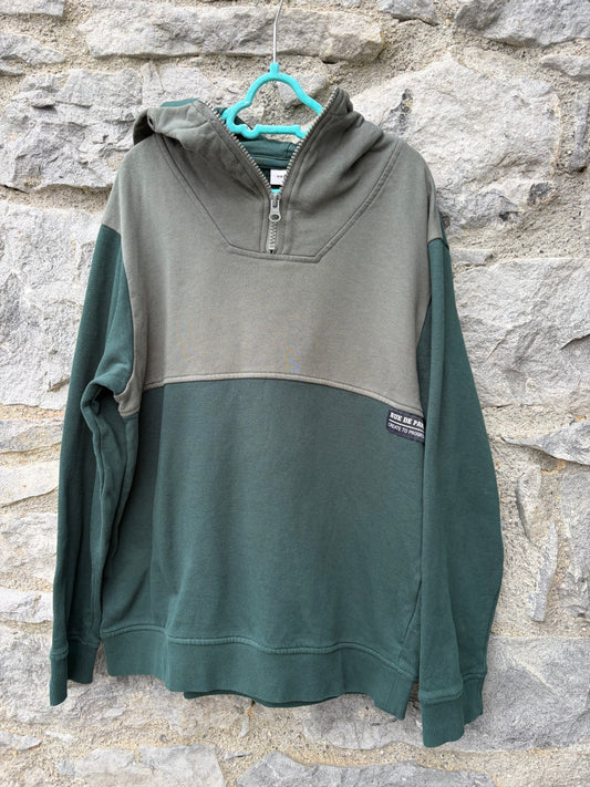 Two tone green 1/3 zip hoodie 11-12y (146-152cm)