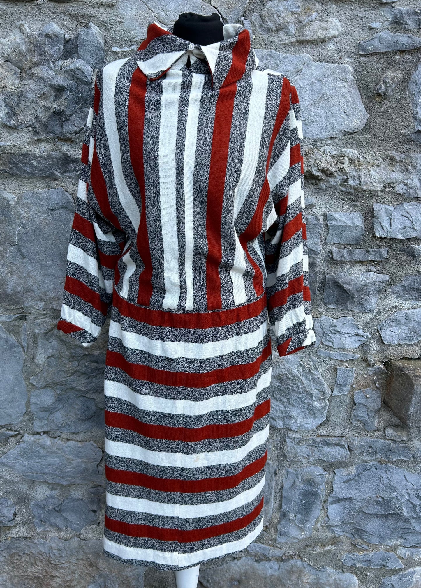 90s grey&maroon stripy dress uk 6-8