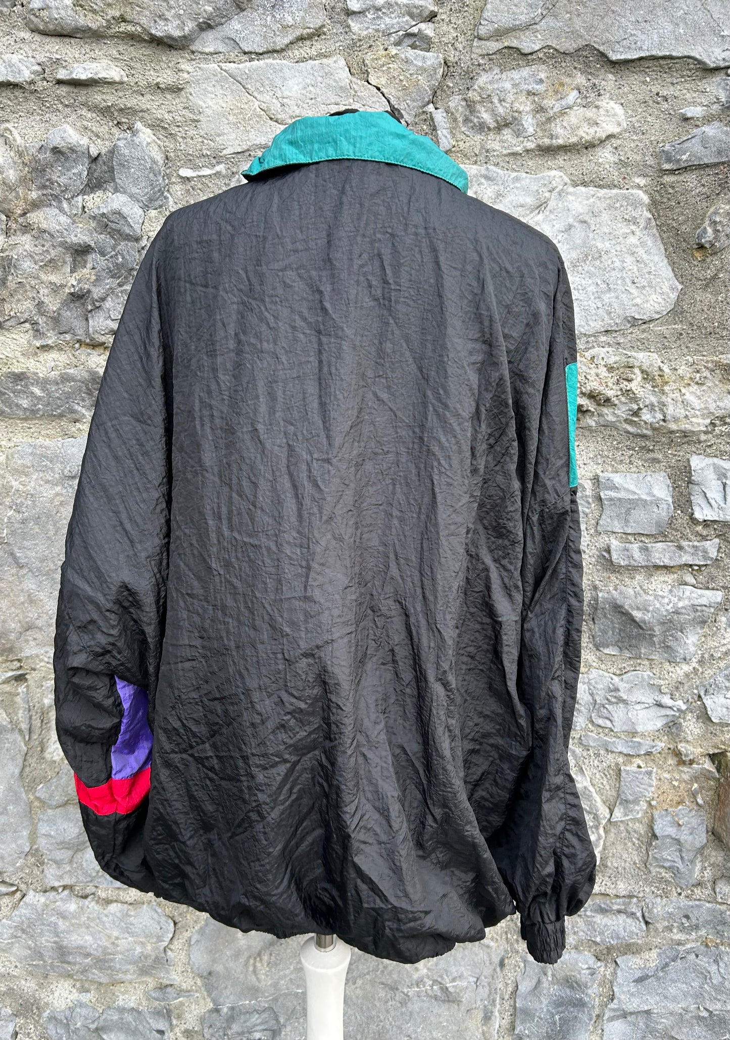 80s black geometric shell jacket L/XL men