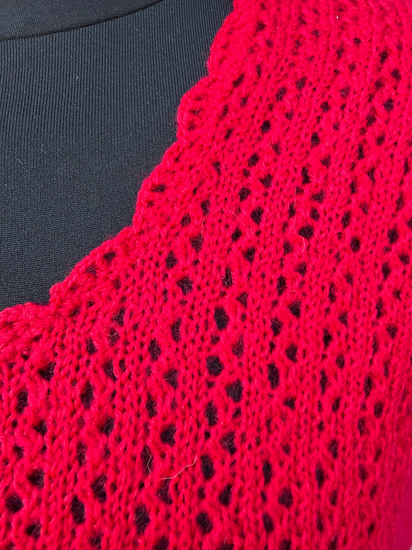 90s red pointelle knitted top uk 12