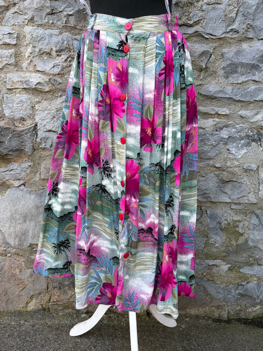 80s tropical flowers Grey&pink skirt uk 8
