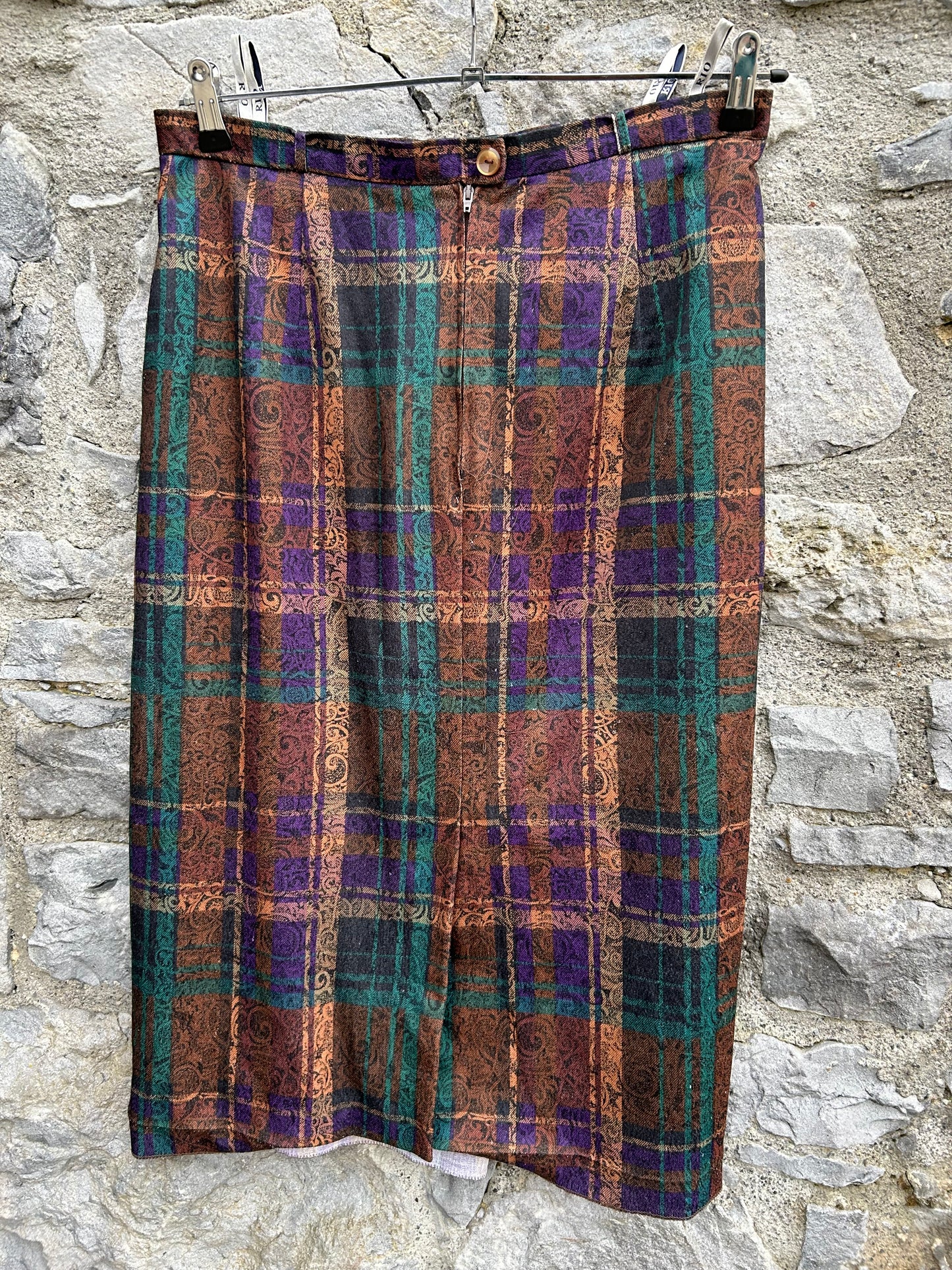 80s brown check skirt uk 12-14