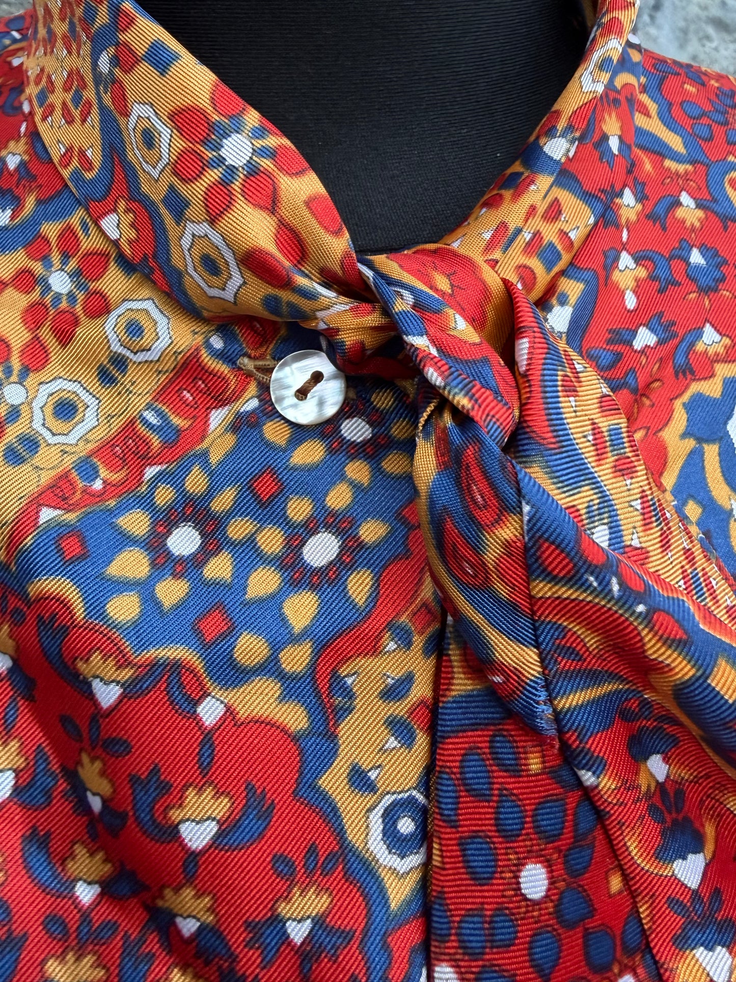 80s Red&orange patchwork blouse uk 10