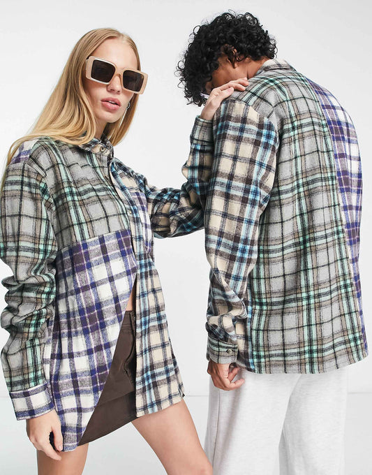 Unisex spliced check shirt XL