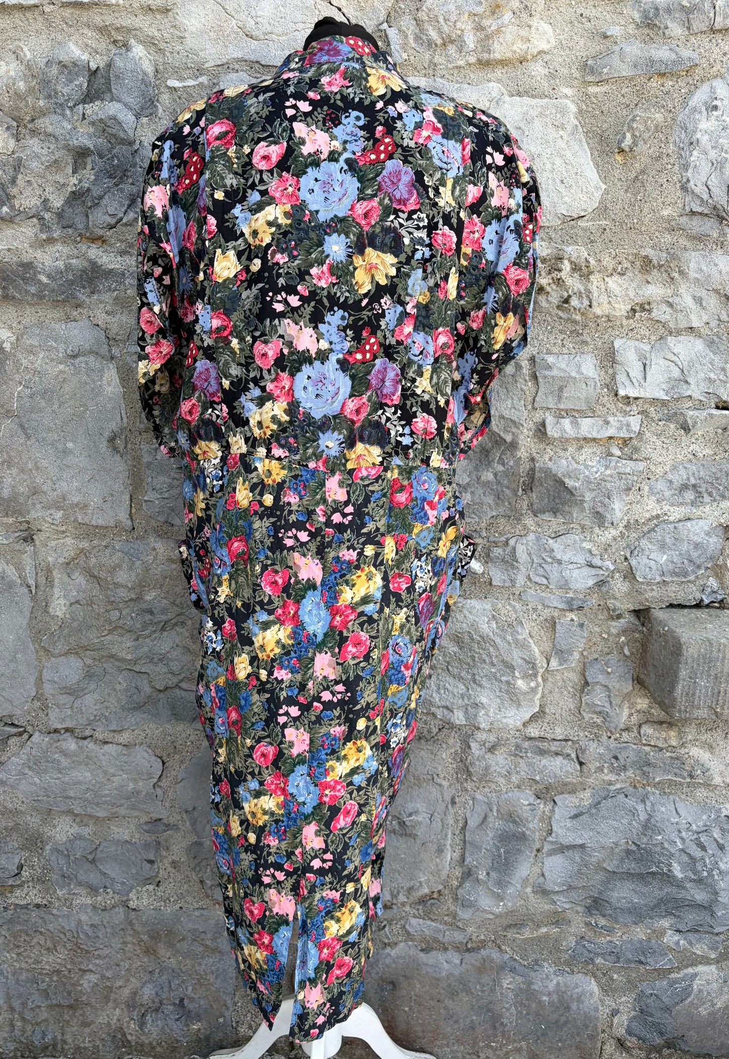 80s colourful floral dress uk 14