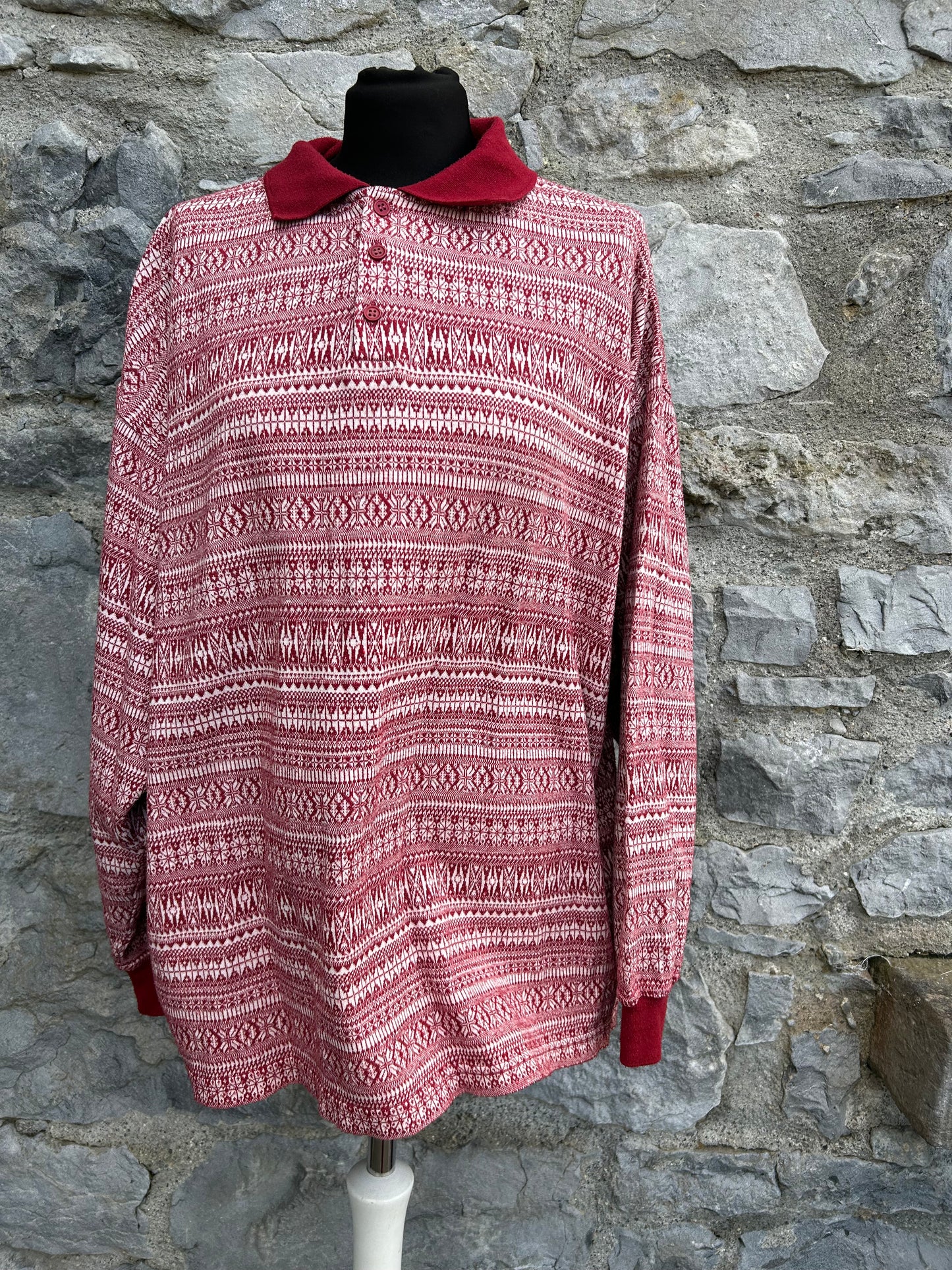 90s red stripy polo top Large