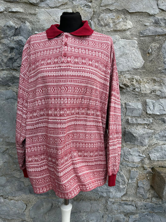 90s red stripy polo top Large