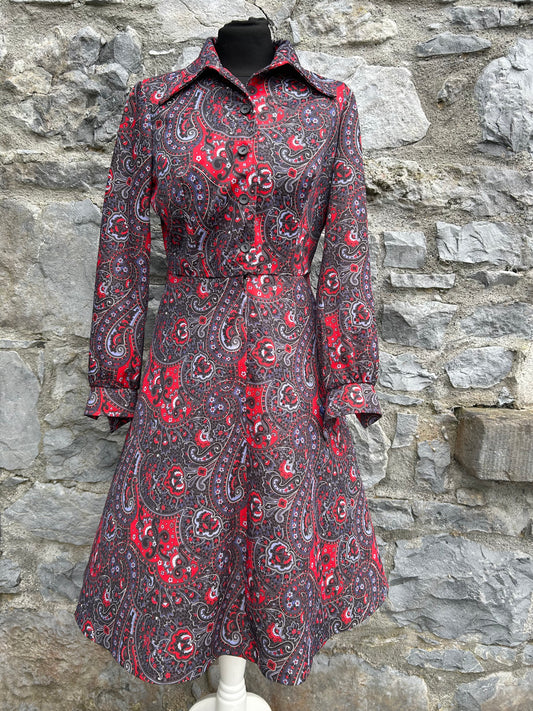 80s red&grey Paisley dress uk 10-12