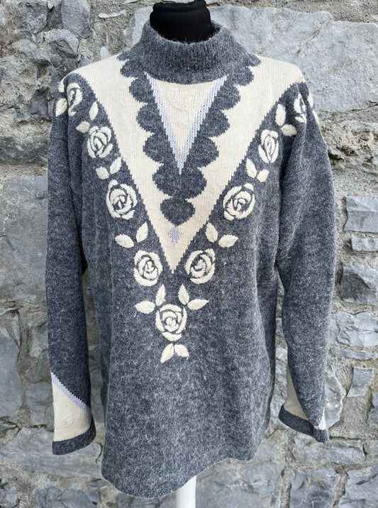 80s grey roses jumper uk 12-14