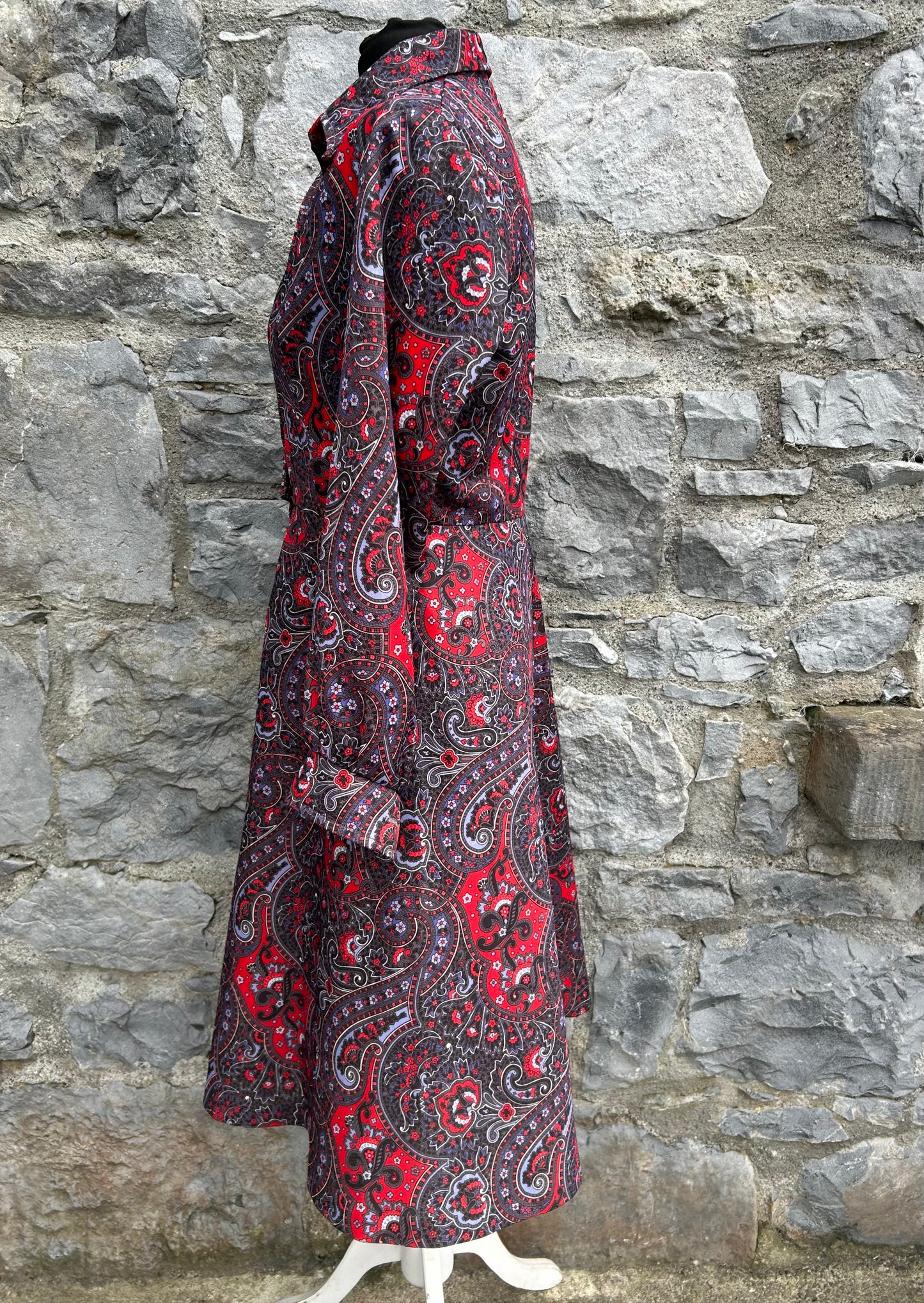 80s red&grey Paisley dress uk 10-12