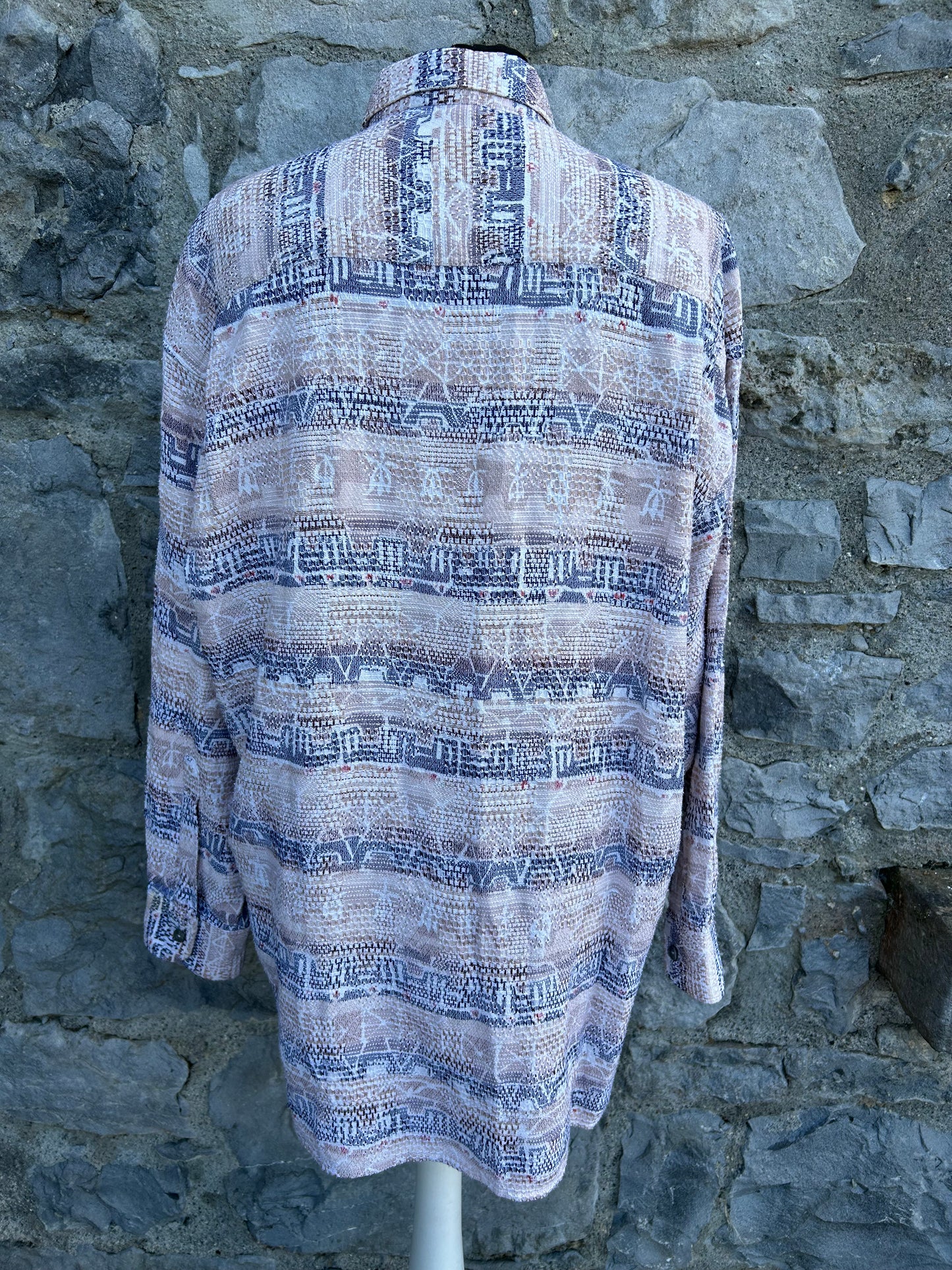 90s grey&beige Aztec print shirt Large