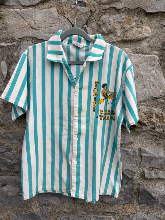 80s Green stripy rowers shirt  9-10y (134-140cm)
