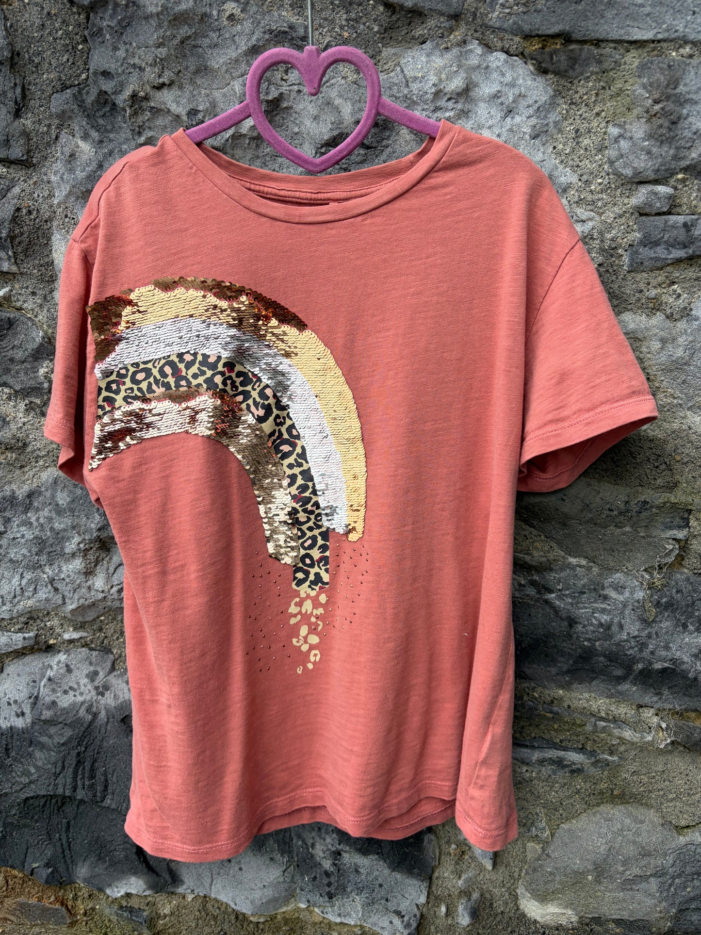 Sequin rainbow peach T-shirt  9y (134cm)