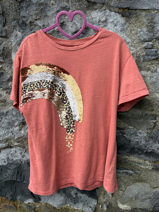 Sequin rainbow peach T-shirt  9y (134cm)