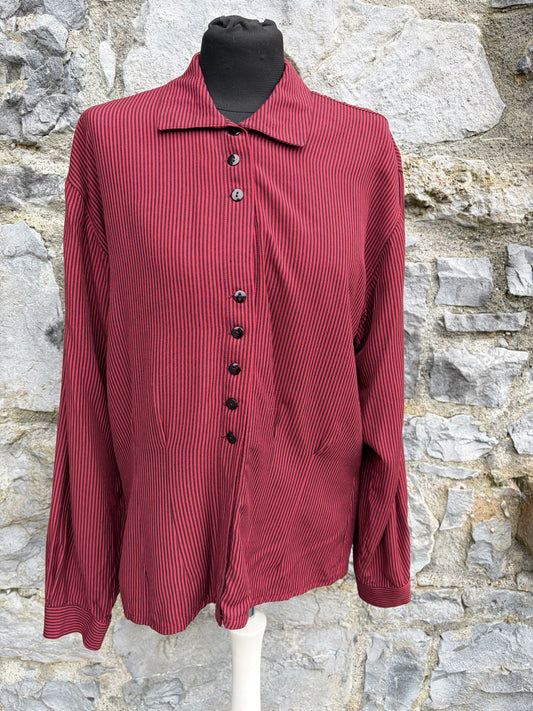 80s red&brown stripy blouse uk 12-14
