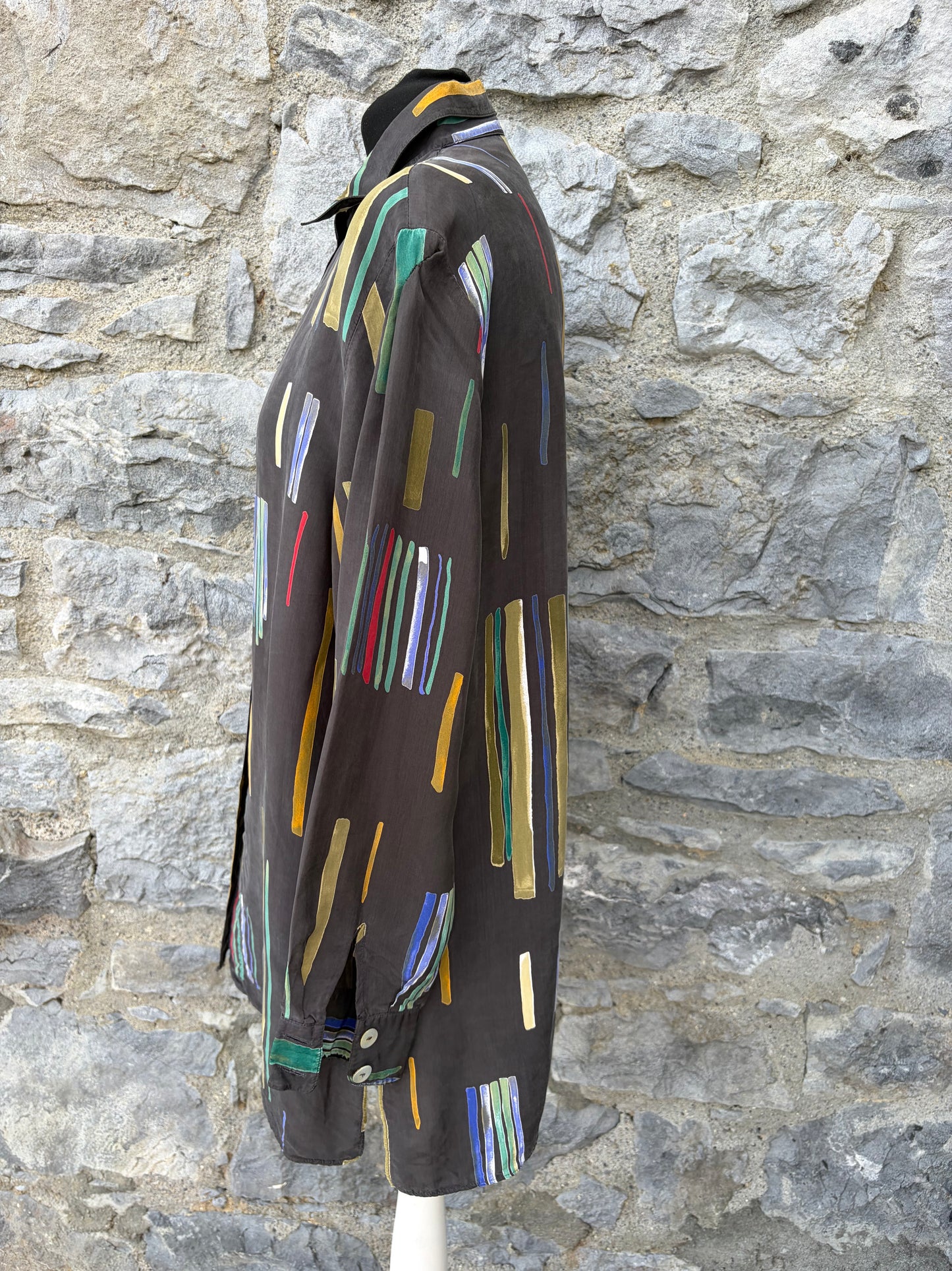 80s charcoal colourful vertical brushstroke shirt Medium
