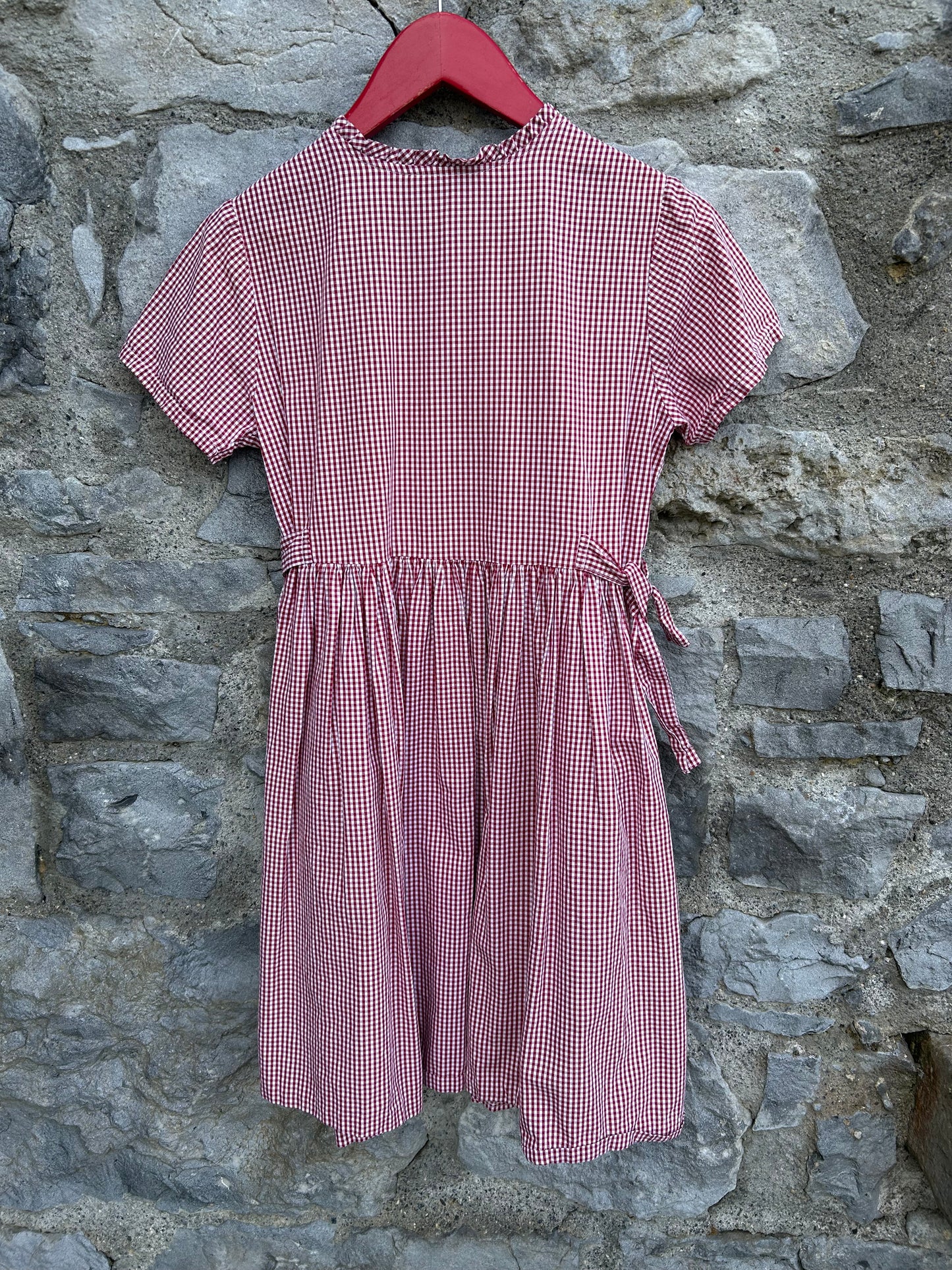 80s red check dress  8y (128cm)