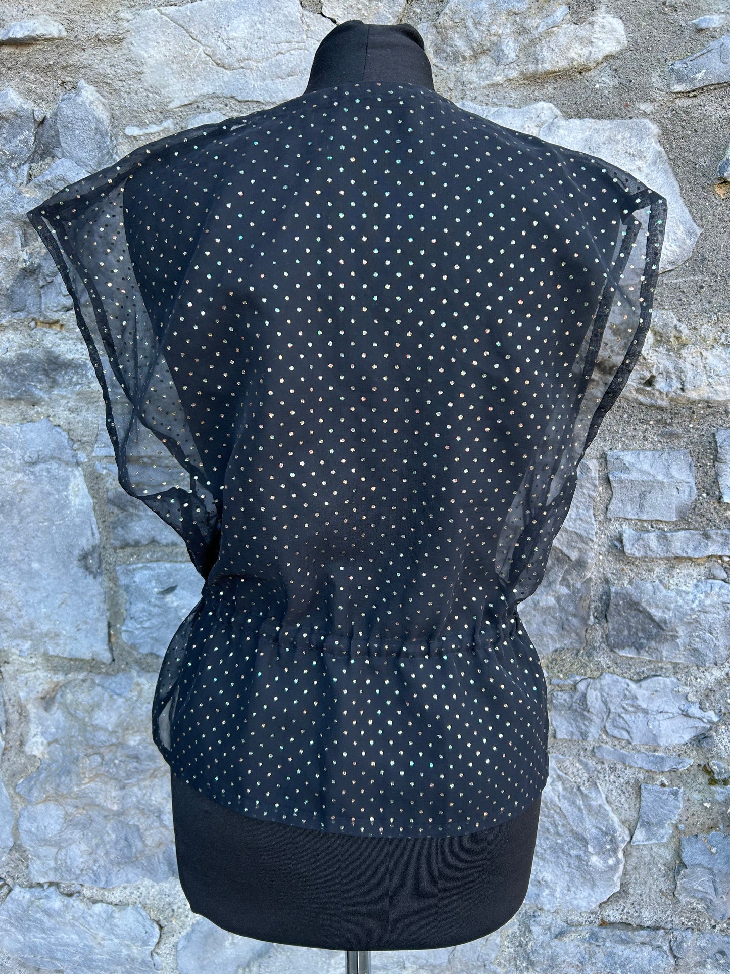 80s gold dots black sheer top uk 8-12