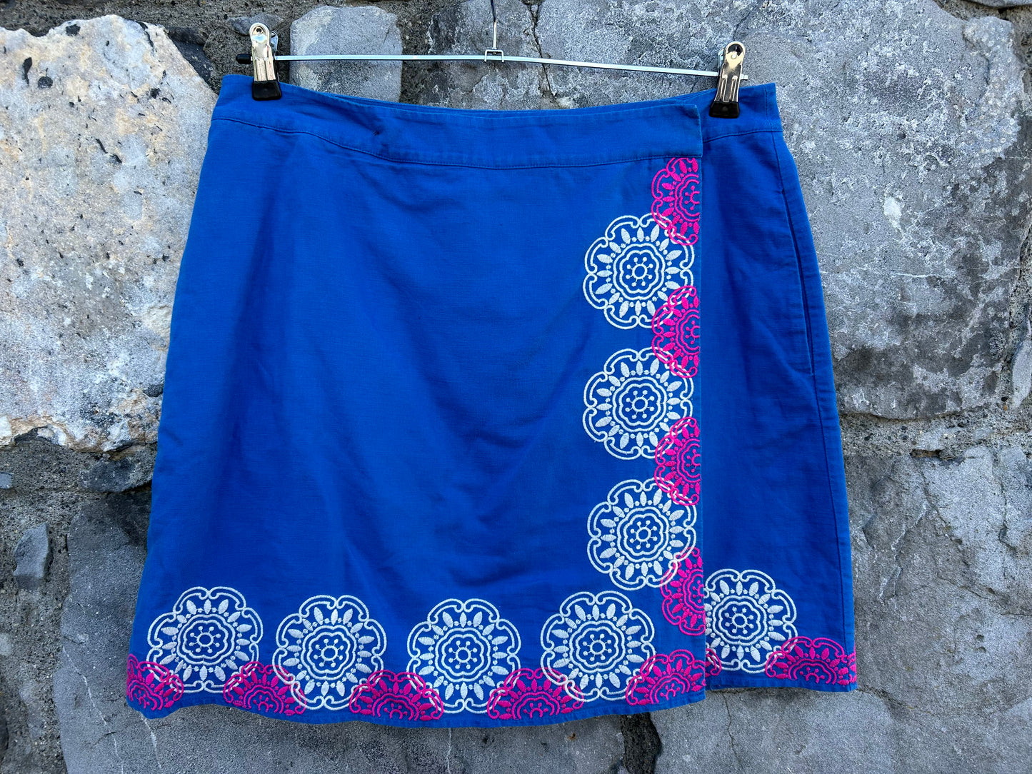 Embroidered blue linen wrap skirt uk 14-16