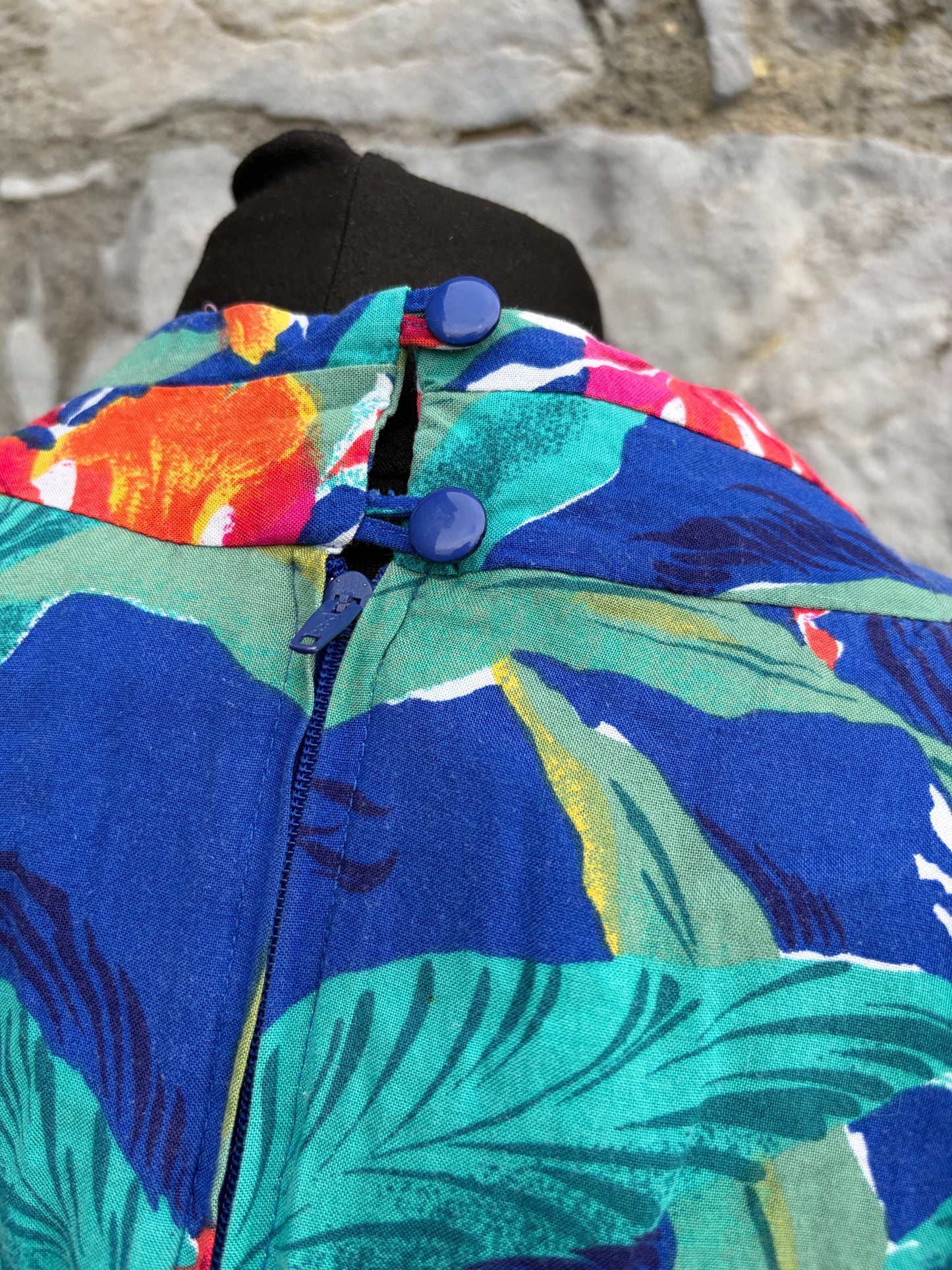 80s tropical floral print halter dress uk 12