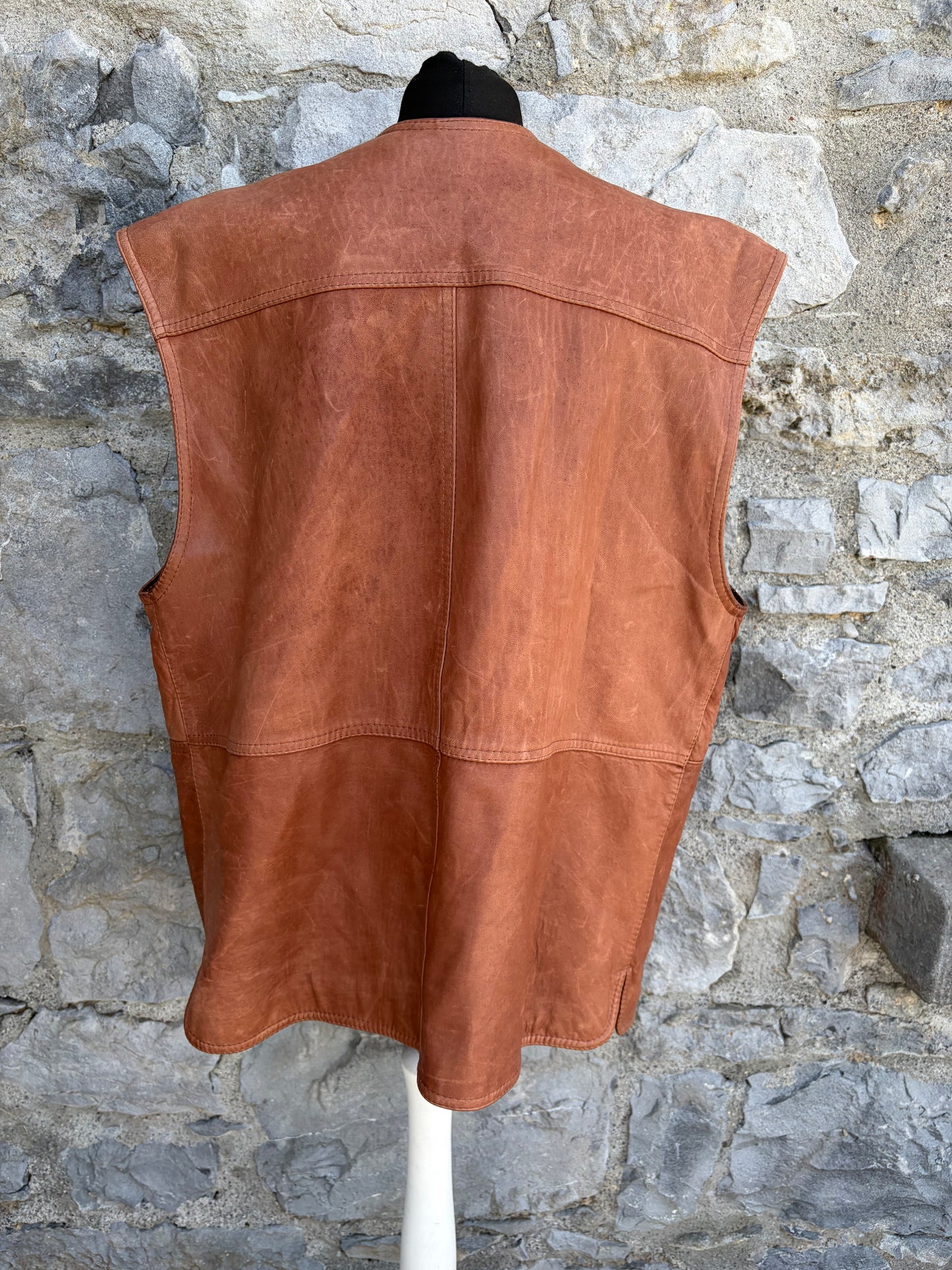 80s brown leather waistcoat Large