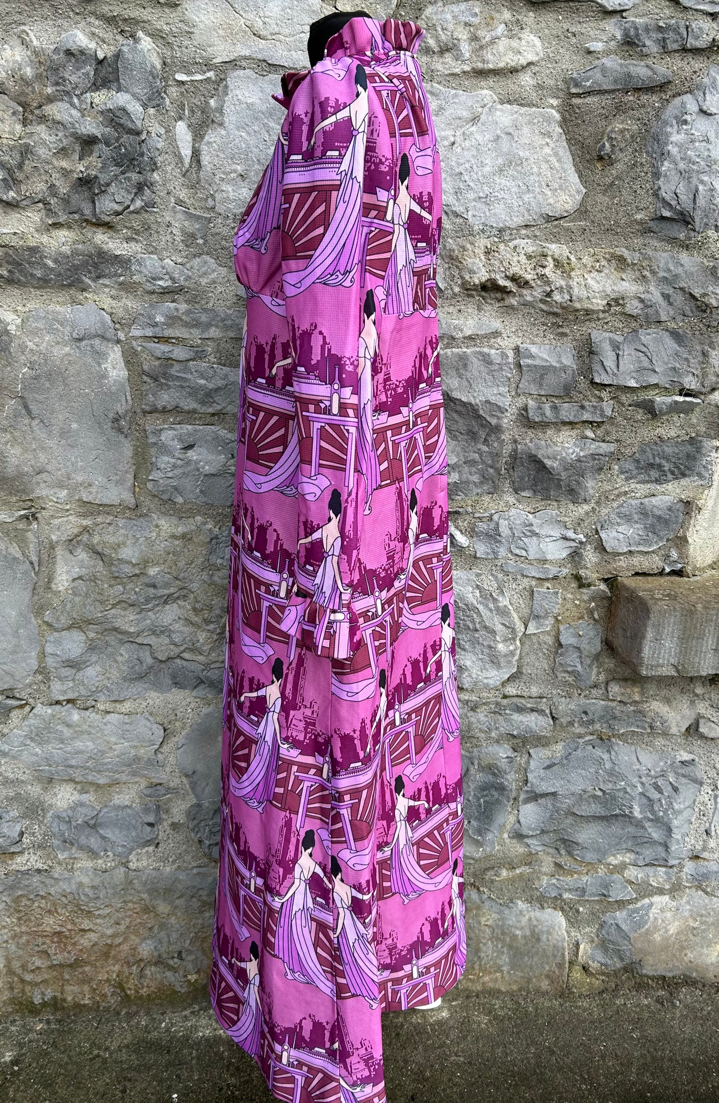 Art deco pink maxi dress uk 12