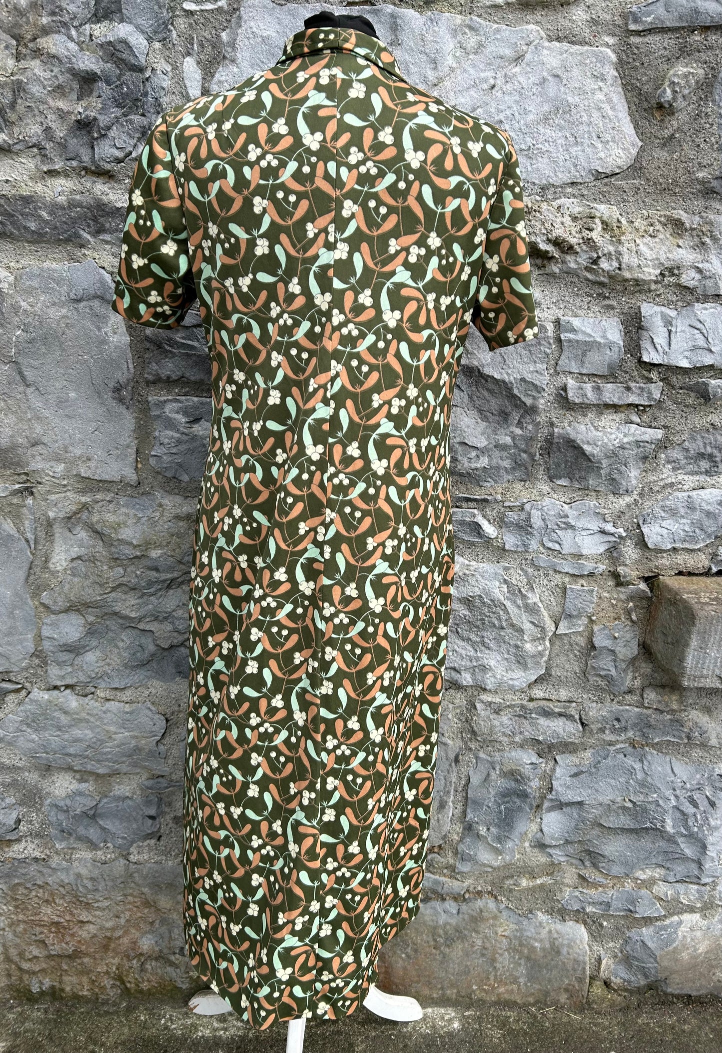 70s khaki berries&leaves dress uk 12