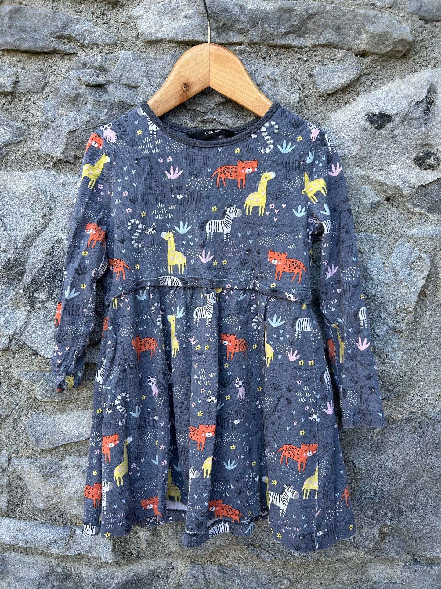 Wild animals charcoal dress 3-4y (98-104cm)