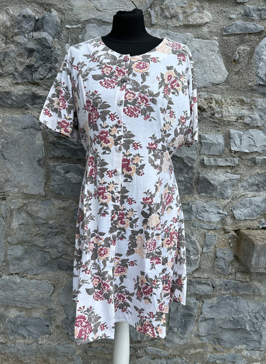 90s white&maroon flowers dress uk 14-16