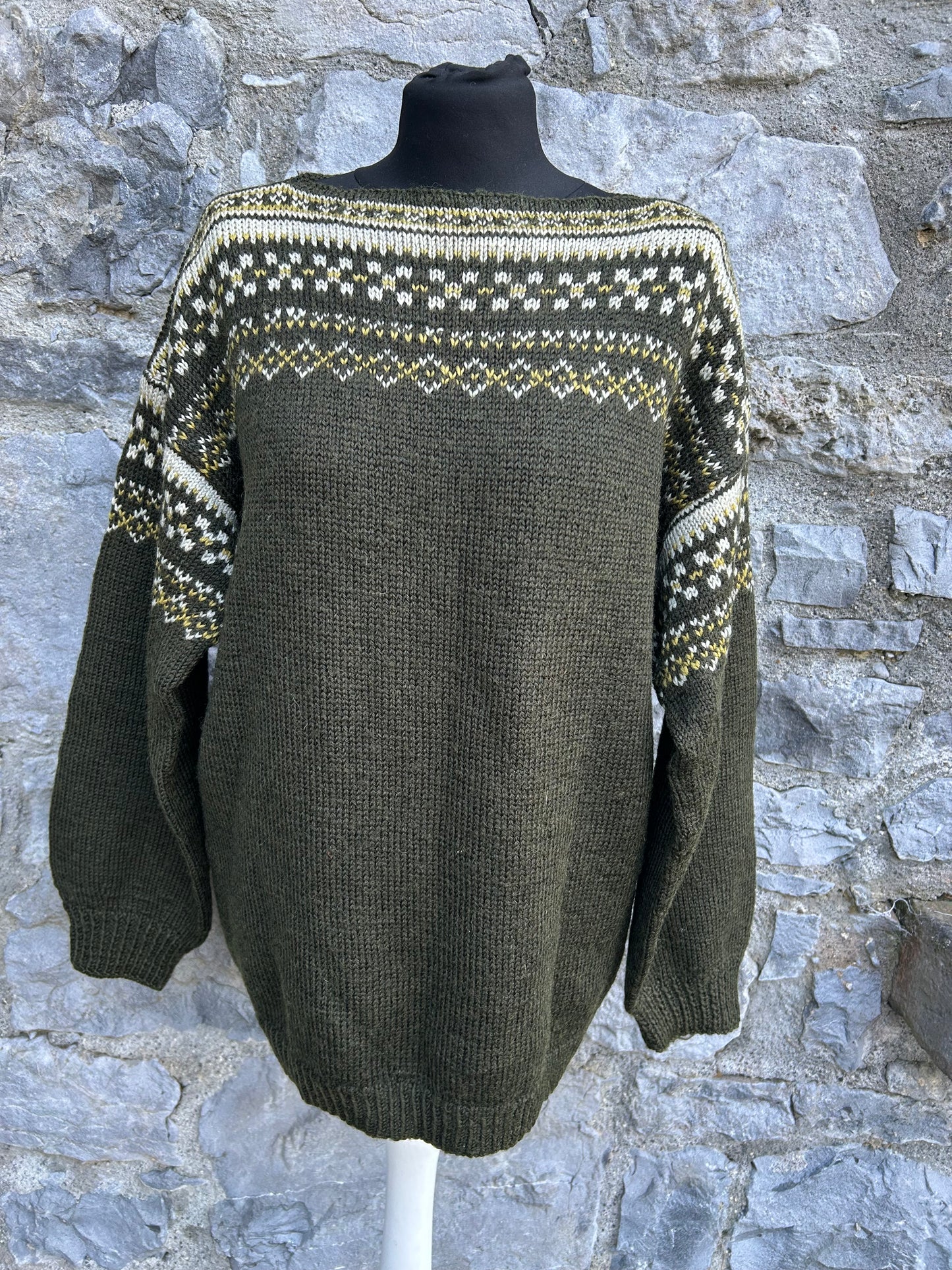 Shetland Fair Isle green jumper uk 14-16