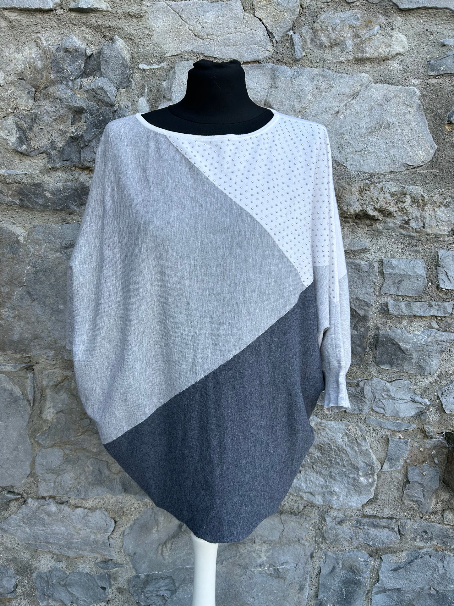 Grey color-block knit jumper uk 12-14