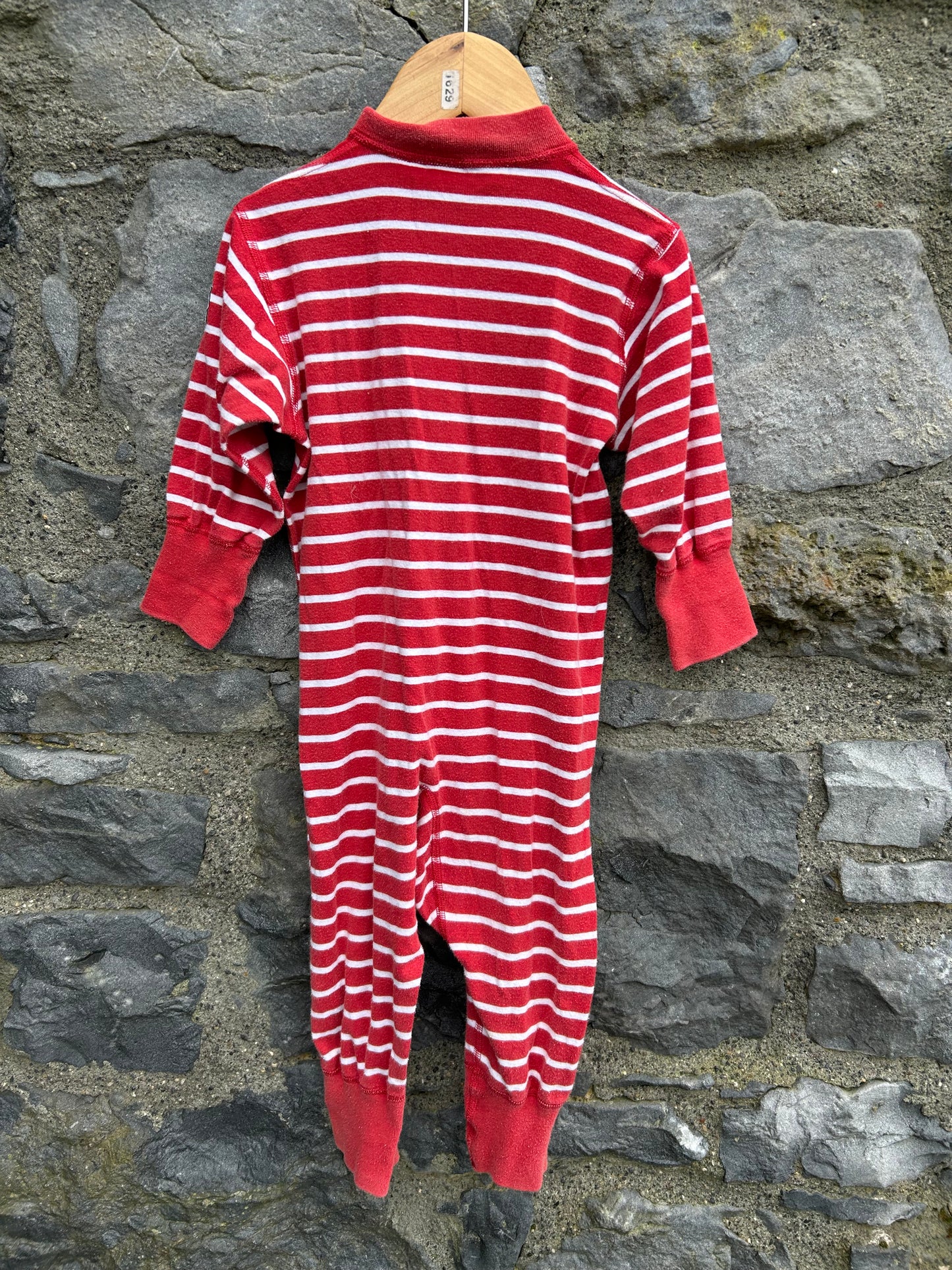 PoP Red stripy onesie 9m (74cm)