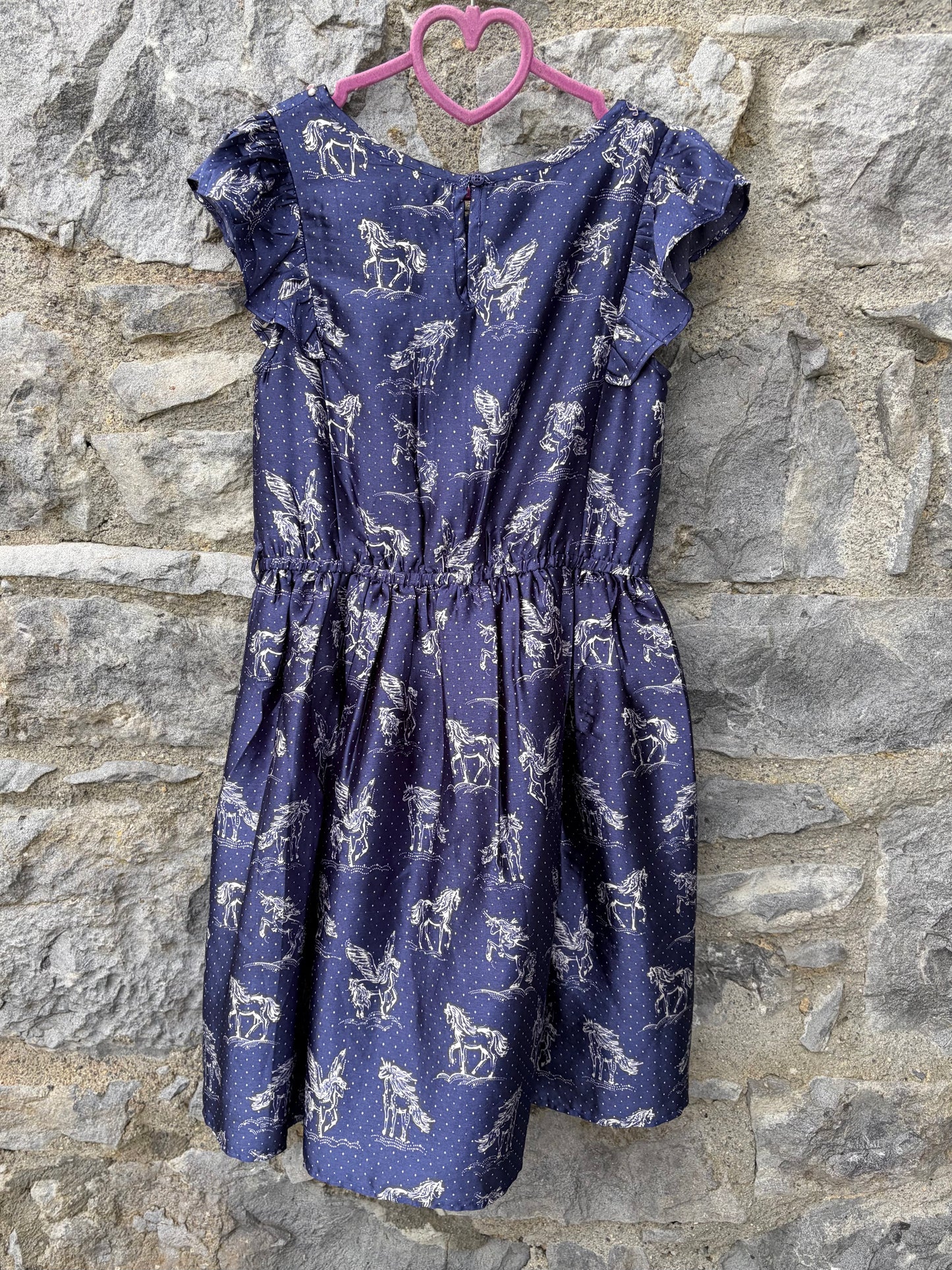 Unicorns dotty navy satin dress  9-10y (134-140cm)