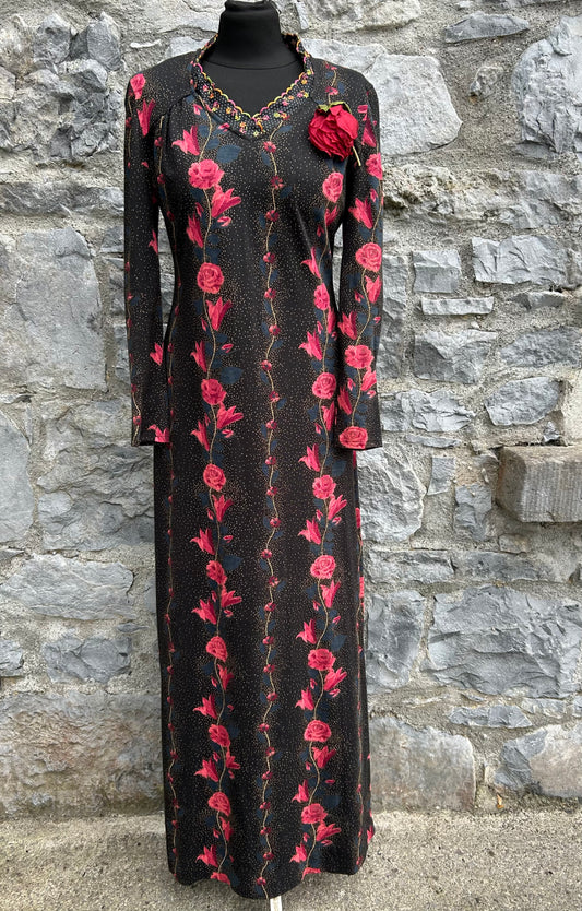 70s Flowers&dots black maxi dress uk 12