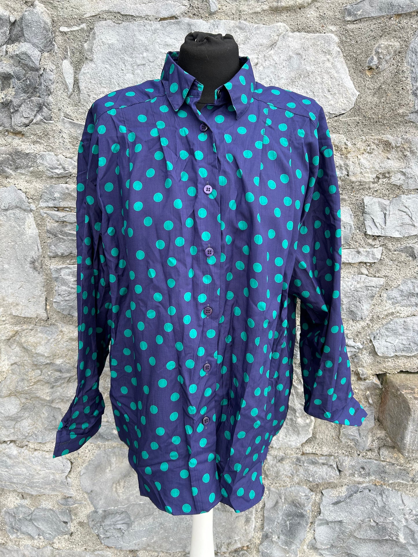 80s teal dots navy shirt uk 16-18