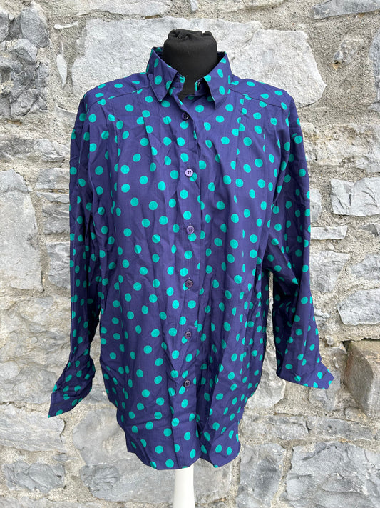 80s teal dots navy shirt uk 16-18