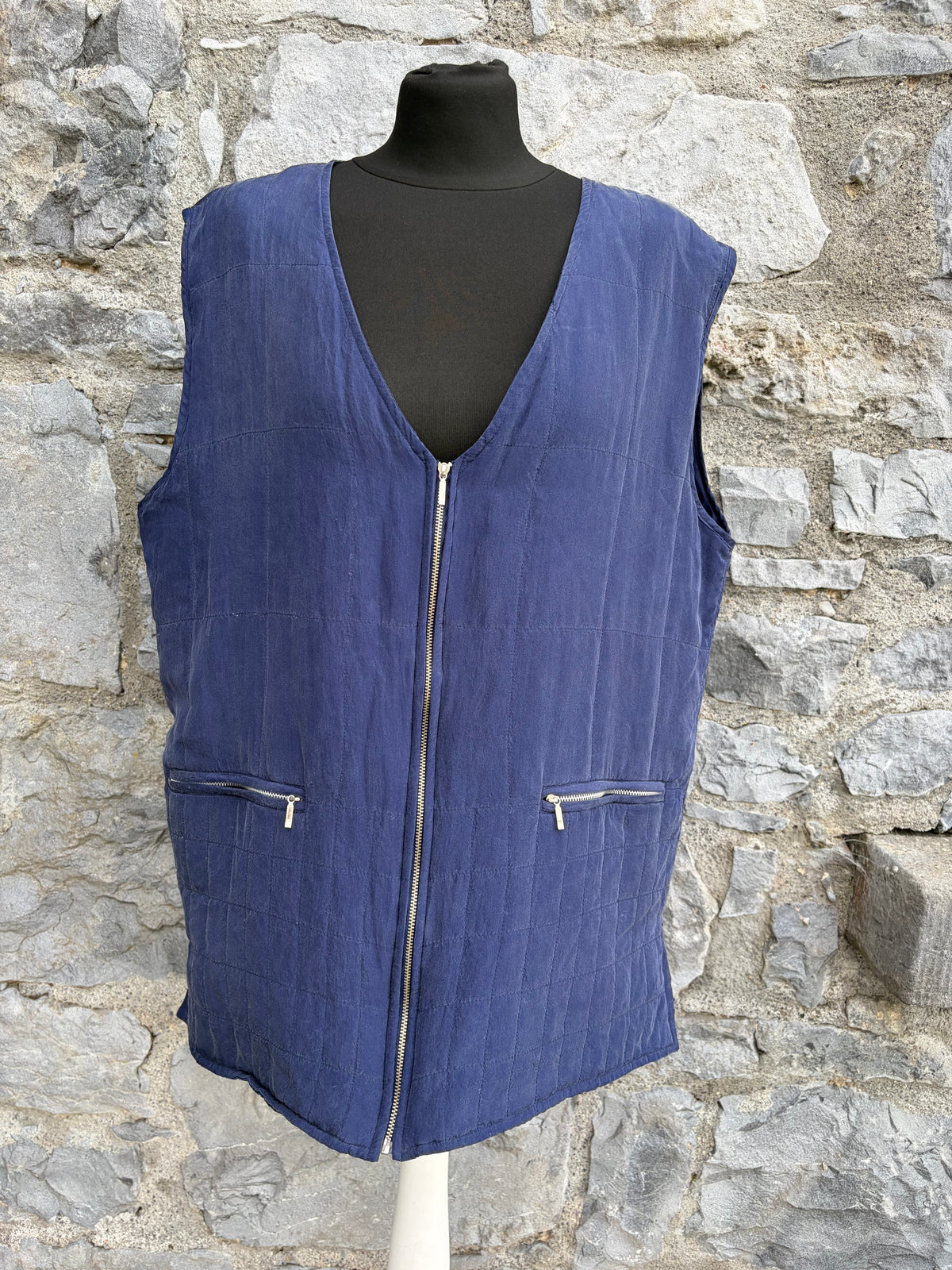 90s navy silk gilet uk 16