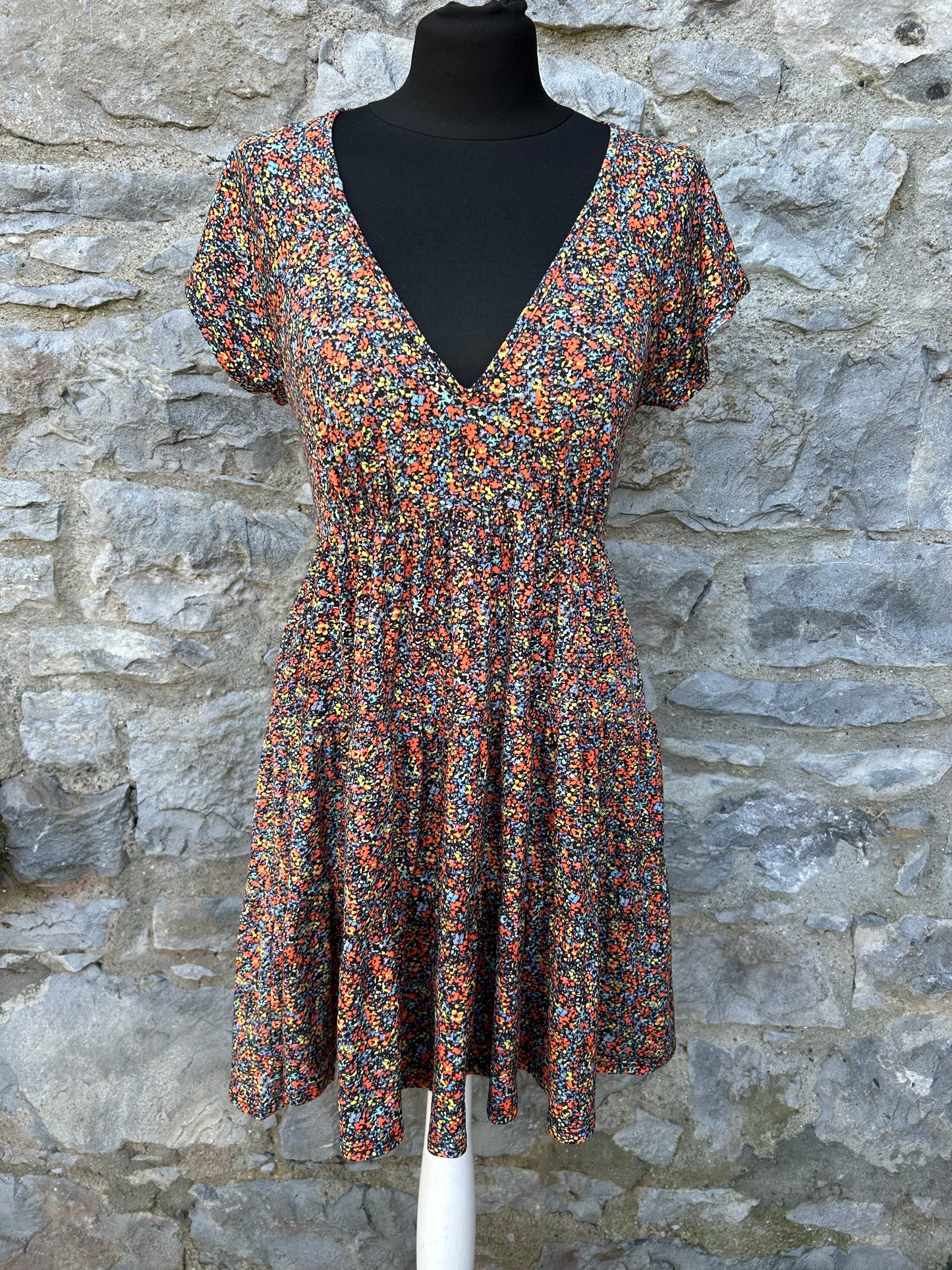 Black Julia Floral Short Sleeve Mini Dress uk 8-10