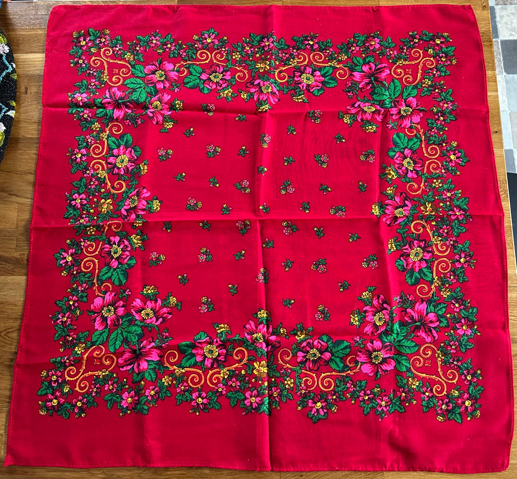 Red floral square scarf